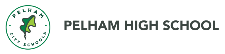 Pelham High School logo with a green oak leaf inside a circle and the text “Pelham City Schools” to the left of the name "Pelham High School" in bold letters.