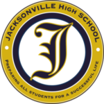 Jacksonville High School logo with a large stylized "J" in the center and the motto "Preparing All Students for a Successful Life" around the border.