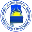 Alabama Board of Heating, Air Conditioning & Refrigeration Contractors logo with sunburst inside Alabama state outline.